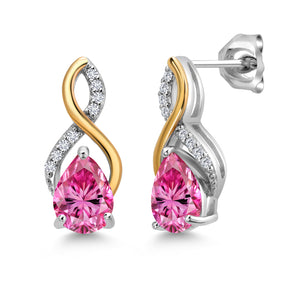 Pink Moissanite - April_Earrings in 925 Sterling Silver and 10K Yellow Gold