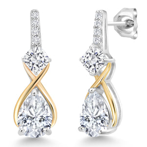 White Moissanite_Earrings in 925 Sterling Silver and 10K Yellow Gold