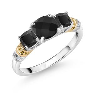 Onyx and Diamond_5_Ring in 925 Sterling Silver and 10K Yellow Gold
