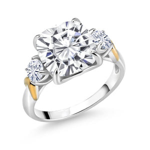 White Moissanite - April_Ring in 925 Sterling Silver and 10K Yellow Gold