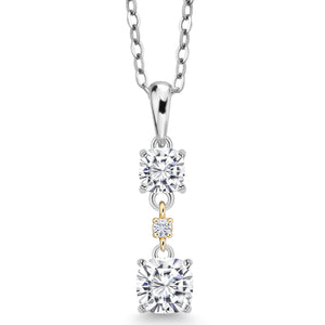 White Moissanite_Pendant in 925 Sterling Silver and 10K Yellow Gold