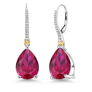 Created Ruby - July_Earrings in 925 Sterling Silver and 10K Yellow Gold