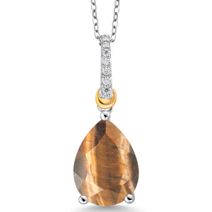 Brown Tiger Eye_Pendant in 925 Sterling Silver and 10K Yellow Gold