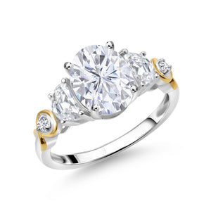 Moissanite and Lab Grown Diamond_7_Ring in 925 Sterling Silver and 10K Yellow Gold