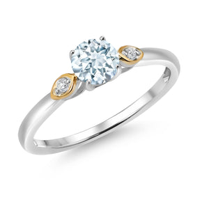 Aquamarine - March_5_Ring in 925 Sterling Silver and 10K Yellow Gold