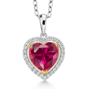 Created Ruby - July_Pendant in 925 Sterling Silver and 10K Yellow Gold