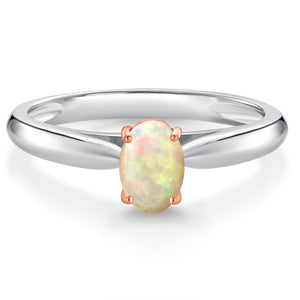 Ethiopian Opal-Cabochon - October_Ring in 10K Two Tone Gold