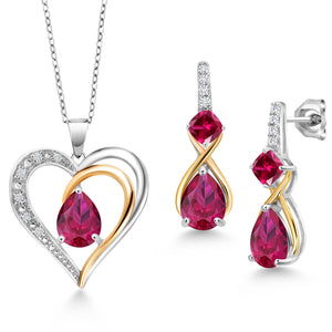 Pendant Earrings Set in 925 Sterling Silver and 10K Yellow Gold