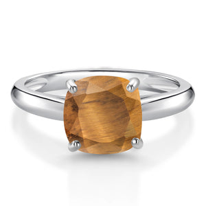 Brown Tiger Eye_7_Ring in 10K White Gold
