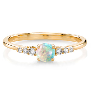 White Simulated Opal-Cabochon - October_5_Ring in 10K Yellow Gold