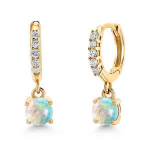 White Simulated Opal-Cabochon - October_Earrings in 10K Yellow Gold