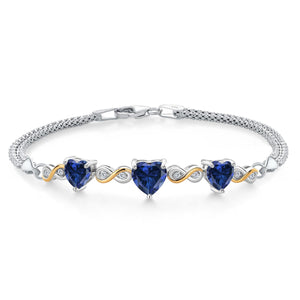 Created Sapphire - September_Bracelet in 925 Sterling Silver and 10K Yellow Gold