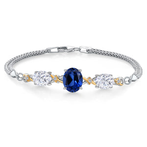 Created Sapphire - September_Bracelet in 925 Sterling Silver and 10K Yellow Gold
