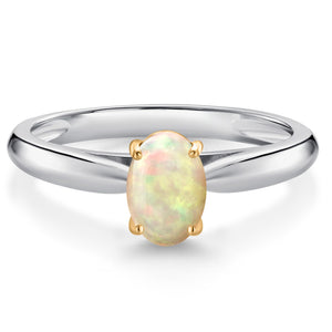 Ethiopian Opal-Cabochon - October_Ring in 925 Sterling Silver and 10K Yellow Gold