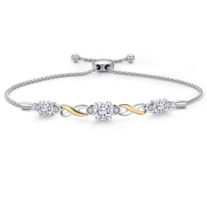 White Moissanite - April_Bracelet in 925 Sterling Silver and 10K Yellow Gold