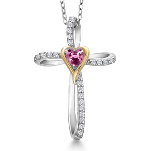 Pink Tourmaline_Pendant in 925 Sterling Silver and 10K Yellow Gold