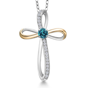 London Blue Topaz_Pendant in 925 Sterling Silver and 10K Yellow Gold