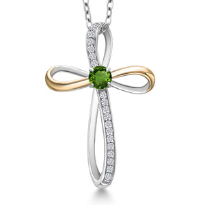 Green Tourmaline_Pendant in 925 Sterling Silver and 10K Yellow Gold
