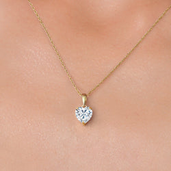 14K Yellow Gold White Moissanite Pendant Necklace For Women | 1.08 Cttw | Gemstone Birthstone | Heart Shape 6.5MM | With 18 Inch Chain