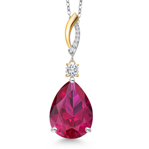 Created Ruby - July_Pendant in 925 Sterling Silver and 10K Yellow Gold