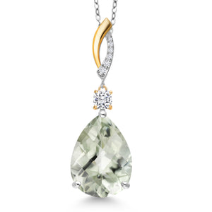 Prasiolite-Checkerboard_Pendant in 925 Sterling Silver and 10K Yellow Gold