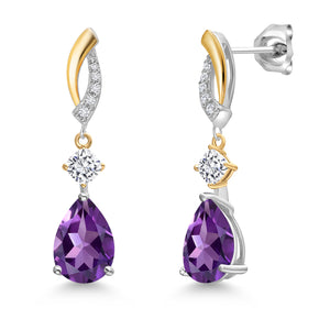Purple - Near Colorless (GH) and G - H_Earrings in 925 Sterling Silver and 10K Yellow Gold