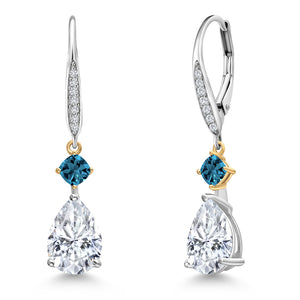 White Moissanite - April_Earrings in 925 Sterling Silver and 10K Yellow Gold