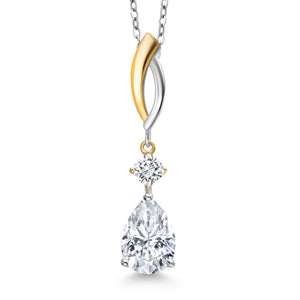 White Moissanite_Pendant in 925 Sterling Silver and 10K Yellow Gold