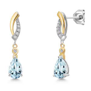 Aquamarine - March_Earrings in 925 Sterling Silver and 10K Yellow Gold
