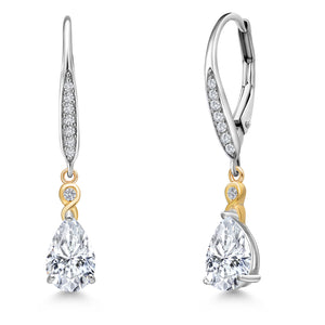 White Moissanite - April_Earrings in 925 Sterling Silver and 10K Yellow Gold