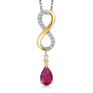 Created Ruby - July_Pendant in 925 Sterling Silver and 10K Yellow Gold