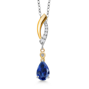 Blue Created Sapphire - September_Pendant in 925 Sterling Silver and 10K Yellow Gold