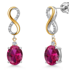 Created Ruby - July_Earrings in 925 Sterling Silver and 10K Yellow Gold