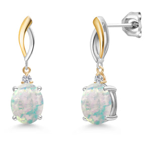 White Opal-Cabochon - October_Earrings in 925 Sterling Silver and 10K Yellow Gold