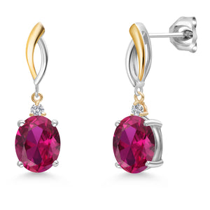 Created Ruby - July_Earrings in 925 Sterling Silver and 10K Yellow Gold