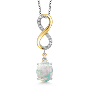 White Opal-Cabochon - October_Pendant in 925 Sterling Silver