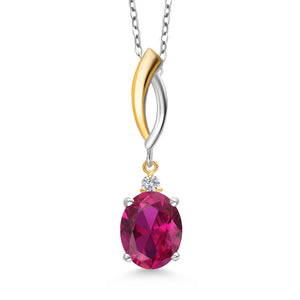 Created Ruby - July_Pendant in 925 Sterling Silver and 10K Yellow Gold