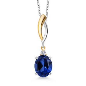 Blue Created Sapphire - September_Pendant in 925 Sterling Silver and 10K Yellow Gold