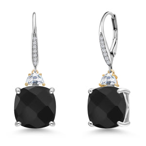 Onyx-Checkerboard - December_Earrings in 925 Sterling Silver and 10K Yellow Gold
