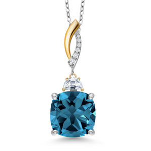 London Blue Topaz - November_Pendant in 925 Sterling Silver and 10K Yellow Gold