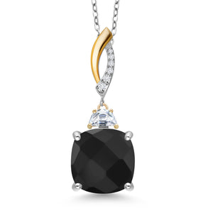 Onyx-Checkerboard - December_Pendant in 925 Sterling Silver and 10K Yellow Gold