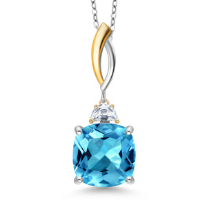 Swiss Blue Topaz - November_Pendant in 925 Sterling Silver and 10K Yellow Gold