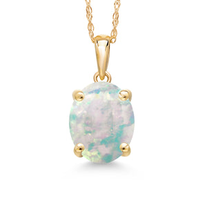 White Opal-Cabochon - October_Pendant in 14K Yellow Gold