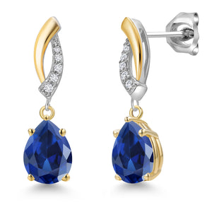 Blue Created Sapphire - September_Earrings in 925 Sterling Silver and 10K Yellow Gold