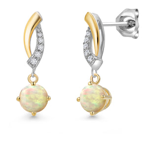 Ethiopian Opal-Cabochon - October_Earrings in 925 Sterling Silver and 10K Yellow Gold
