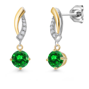 Created Emerald - May_Earrings in 925 Sterling Silver and 10K Yellow Gold