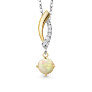Ethiopian Opal-Cabochon - October_Pendant in 925 Sterling Silver and 10K Yellow Gold
