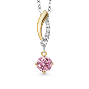 Pink Lab Grown Diamond - April_Pendant in 925 Sterling Silver and 10K Yellow Gold
