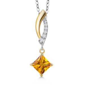 Citrine - November_Pendant in 925 Sterling Silver and 10K Yellow Gold