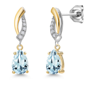 Aquamarine - March_Earrings in 925 Sterling Silver and 10K Yellow Gold